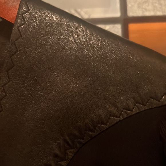 SOLD ! Beautiful, black sheer dress trimmed in leather size small - Picture 3 of 5